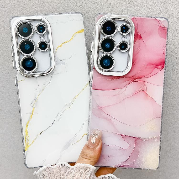 For Samsung Galaxy S25 5G Electroplated Marble Texture Phone Case(Pink Purple M4) - Galaxy S25 5G Cases by buy2fix | Online Shopping UK | buy2fix