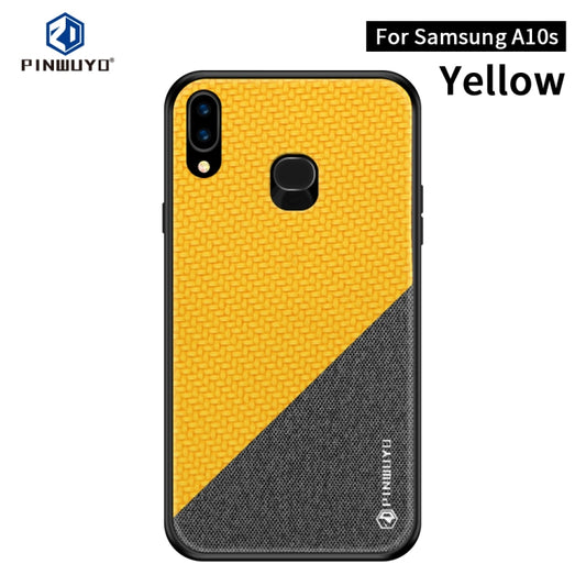 For Galaxy A10S PINWUYO Rong Series  Shockproof PC + TPU+ Chemical Fiber Cloth Protective Cover(Yellow) - Galaxy Phone Cases by PINWUYO | Online Shopping UK | buy2fix