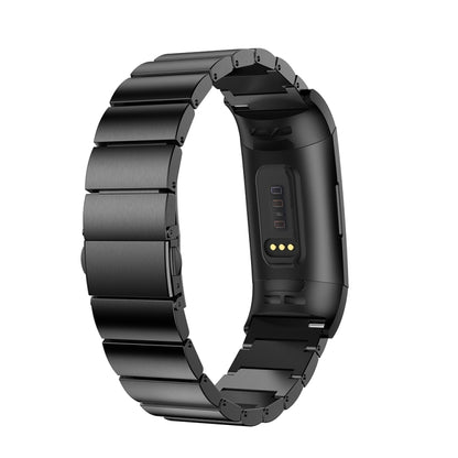 One Beads Slingshot Buckle Solid Stainless Steel Watch Band for Fitbit Charge 4(Black) - Watch Bands by buy2fix | Online Shopping UK | buy2fix