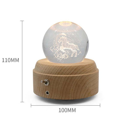 Girl Bedside Lamp Crystal Ball Wooden Base Music Box Charging Glow Rotating Night Light, Random Music(Unicorn) - Novelty Lighting by buy2fix | Online Shopping UK | buy2fix