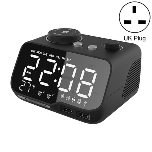 M9 Wireless Bluetooth Speaker Multifunctional Desktop Alarm Clock Support TF Card & U Disk & AUX UK Plug(Black) - Desktop Speaker by buy2fix | Online Shopping UK | buy2fix