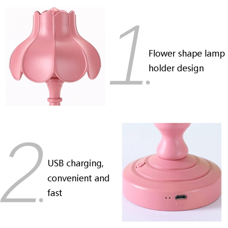 Retro Charging Table Lamp Bedroom Bed LED Eye Protection Light(LD05 Lotus Pink) - Bedside Light by buy2fix | Online Shopping UK | buy2fix