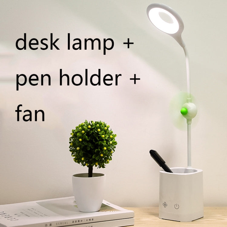 WS-8010 LED Fan Desk Lamp Bedside Desk USB Folding Desk Lamp, Colour: Pen Holder White Fan Blade - Desk Lamps by buy2fix | Online Shopping UK | buy2fix