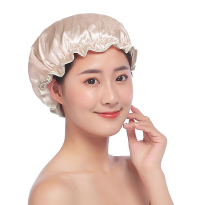 Lovely Thick Women Satin Colorful Double Waterproof Hair Cover Bathing Cap(Gold) - Bath Supplies by buy2fix | Online Shopping UK | buy2fix