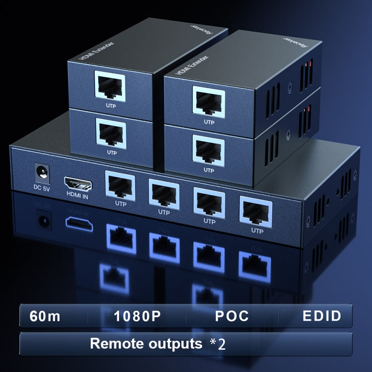 60m 1x4 HDMI Splitter POC Distribution Extender Supports 1080P@60Hz, Plug: EU Plug - Splitter by PWAY | Online Shopping UK | buy2fix