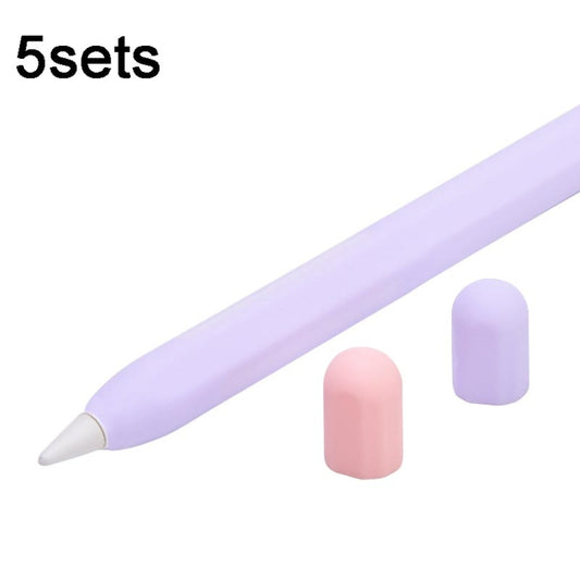 5sets 3 in 1 Stylus Silicone Protective Cover + Two-Color Pen Cap Set For Apple Pencil 2(Purple) - Pencil Accessories by buy2fix | Online Shopping UK | buy2fix