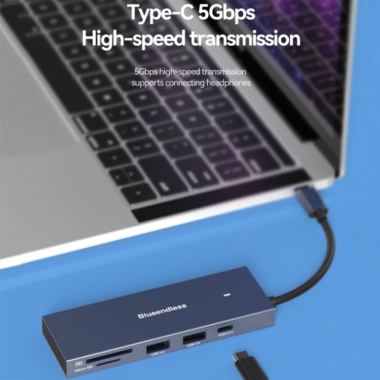 Blueendless 4K60Hz + Data Port Type-C Docking Station USB3.0 Splitter, Spec: 6-in-1 Gray - USB HUB by Blueendless | Online Shopping UK | buy2fix