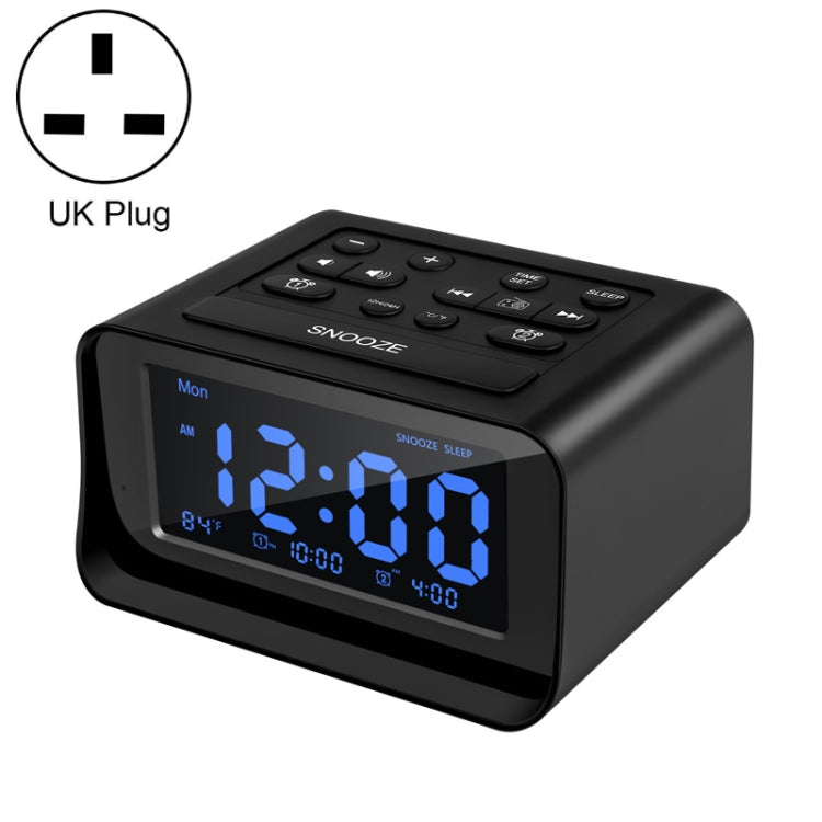 LED Digital Bedroom Alarm Clock With USB Charging Port Clock Radio Temperature Electronic Platform Clock, Specification: UK Plug(Black) - Alarm Clocks by buy2fix | Online Shopping UK | buy2fix