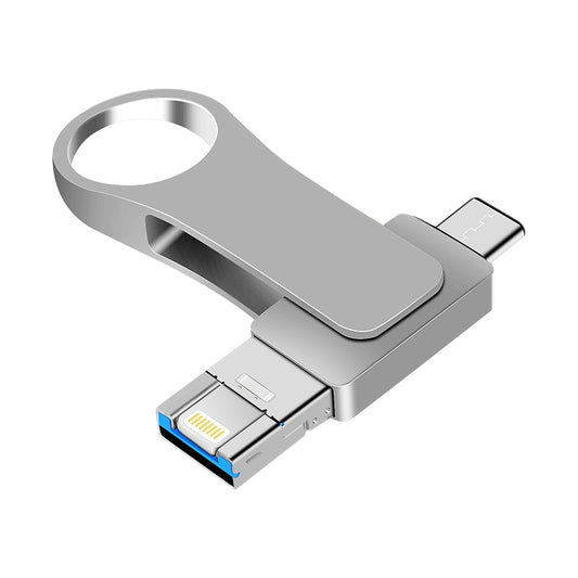 64GB USB 3.0 + 8 Pin + USB-C / Type-C 3 in 1 Mobile Computer Metal U-Disk(Silver) - U Disk & Card Reader by buy2fix | Online Shopping UK | buy2fix