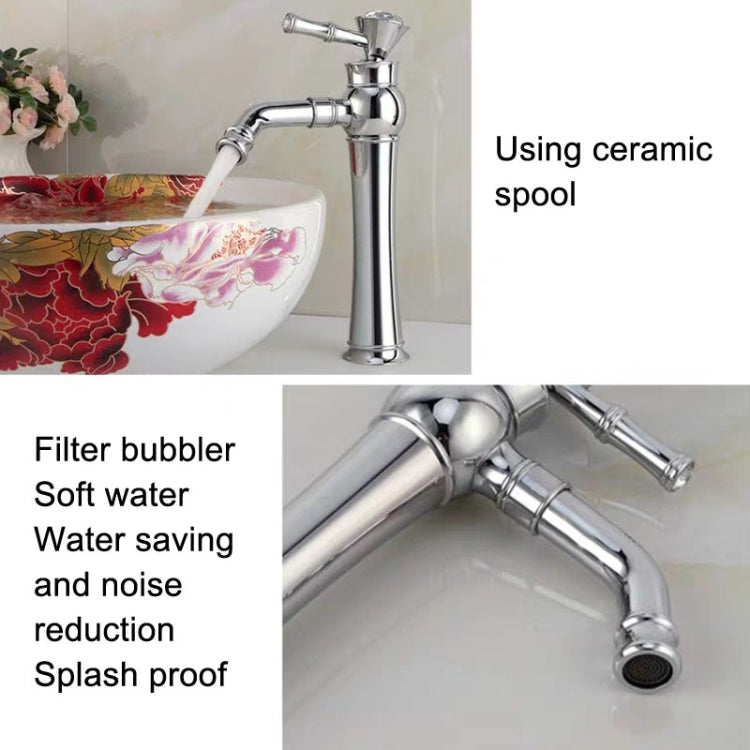All Bronze Bathroom Basin Hot And Cold Water Faucet, Style: Gold Short Model+Water Inlet Pipe - Faucets & Accessories by buy2fix | Online Shopping UK | buy2fix