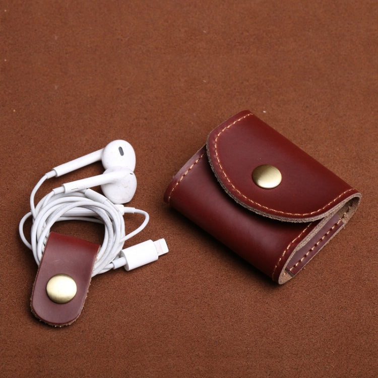 S122 Vintage Mini Leather Headphone Bag(Coffee) - Digital Storage Bag by buy2fix | Online Shopping UK | buy2fix