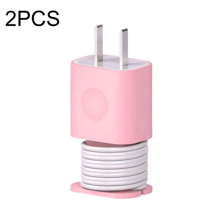 For iPhone 11/12 18W/20W Power Adapter 2pcs Protective Case Cover Data Cable Organizer(Pink) - Cable Organizer by buy2fix | Online Shopping UK | buy2fix