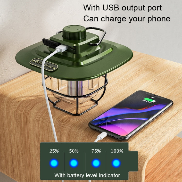 LY02 LED Retro Lantern Hand Tent Lamp USB Charging Camping Light(Green) - Camping Lighting by buy2fix | Online Shopping UK | buy2fix