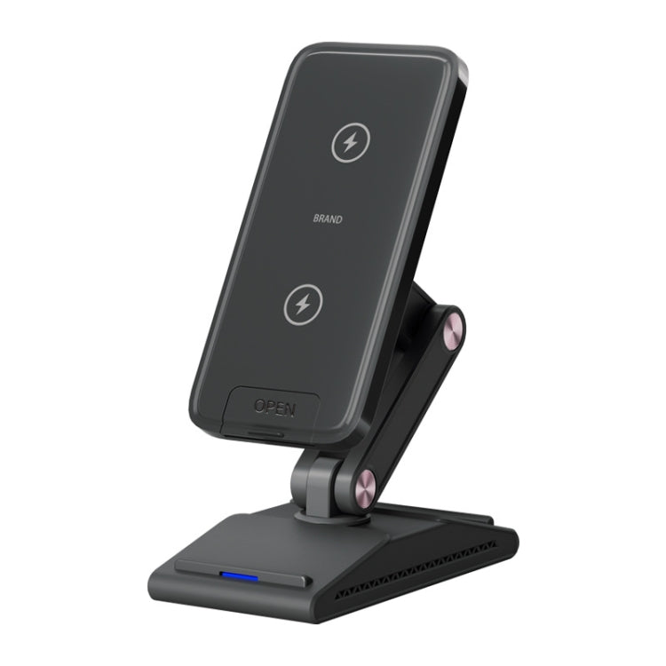 3-In-1 15W Portable Folding Desktop Stand Mobile Phone Wireless Charger(Black) - Wireless Charger by buy2fix | Online Shopping UK | buy2fix