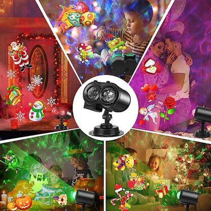 12 Cards EU Plug Color Card Pattern 9W Christmas Projection Light Remote Control Snow Light - Christmas Decoration Lamps by buy2fix | Online Shopping UK | buy2fix