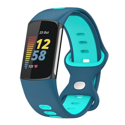For Fitbit Charge 5 Smart Watch Sports Waterproof Two-Color Silicone Band(Blue Water Duck) - Watch Bands by buy2fix | Online Shopping UK | buy2fix