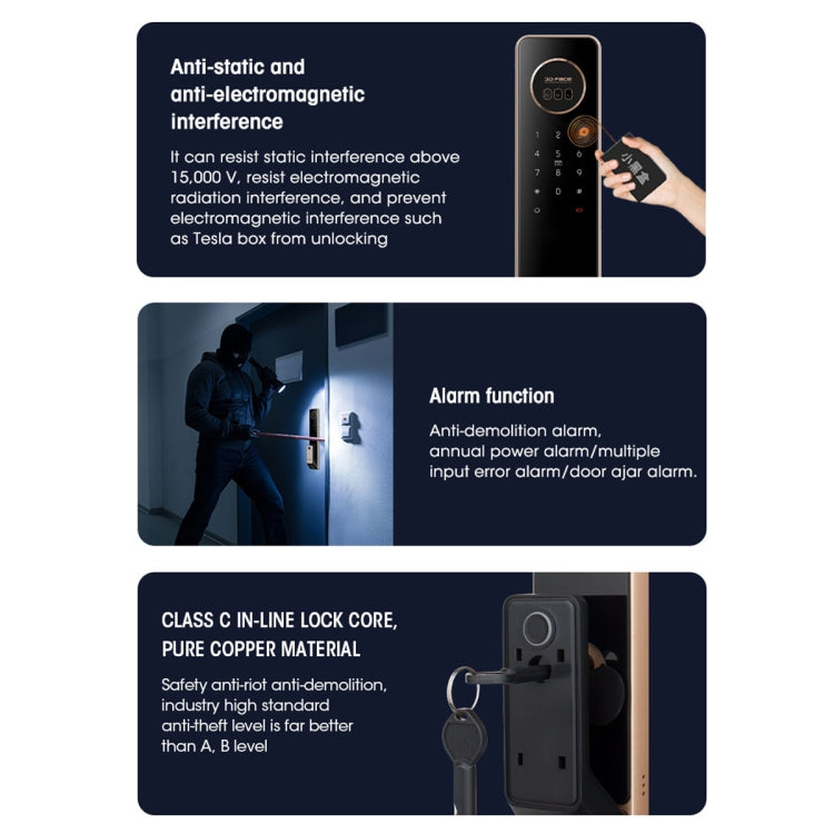 LOCSTAR T100A  3D Face Recognition Fingerprint Code Card Digital Door Lock(Space Gray) - Door Lock by LOCSTAR | Online Shopping UK | buy2fix