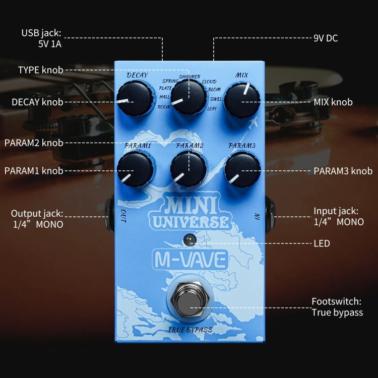 M-VAVE Guitar Monoblock Effects Digital Modeling Reverb Effects(Sky Blue) - Guitar Tuner by M-VAVE | Online Shopping UK | buy2fix