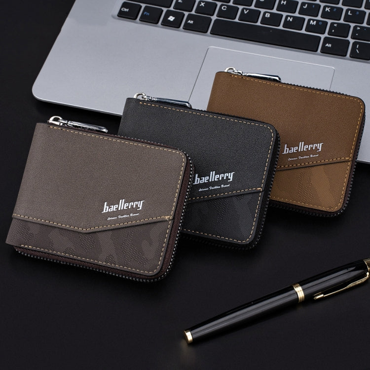 Baellerry D5106 RFID Anti-theft Retro Zipper Wallet Spliced Short Coin Purse(Black) - Antimagnetic RFID Package by Baellerry | Online Shopping UK | buy2fix