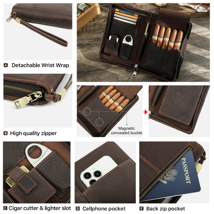 CONTACTS FAMILY CF5009 Genuine Leather Multifunctional Travel Convenient Cigar Box with Wrist Strap(Brown) - Cigarette Box & Ashtrays by CONTACTS FAMILY | Online Shopping UK | buy2fix