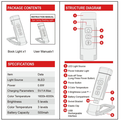 USB Charging Portable Detachable Reading Clip Light Rotatable Eye Protection Mini LED Lamp(White) - USB Light by buy2fix | Online Shopping UK | buy2fix