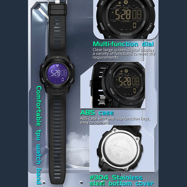 SANDA 2145 Calorie Pedometer Alarm Clock Waterproof Multifunctional Hiking Sports Shockproof Smart Watch(Black) - Sport Watches by SANDA | Online Shopping UK | buy2fix