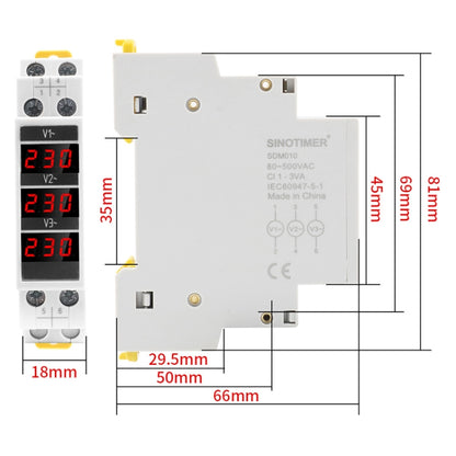 SINOTIMER SDM010 Modular Rail Type AC Three-Phase Digital Voltmeter Electronic Instrumentation - Current & Voltage Tester by SINOTIMER | Online Shopping UK | buy2fix