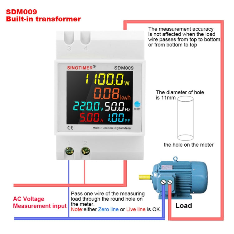 SINOTIMER SDM009 Din Rail Single-Phase Voltage Current Frequency Power Factor Electricity Multifunctional Meter, Model: AC250-450V Built-In - Current & Voltage Tester by SINOTIMER | Online Shopping UK | buy2fix