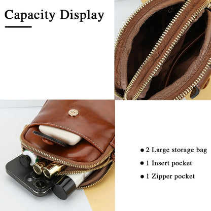 Baellerry N8925 Oil Wax Leather Double Zipper Mobile Phone Bag Shoulder Crossbody Coin Purse(Brown) - Single-shoulder Bags by Baellerry | Online Shopping UK | buy2fix