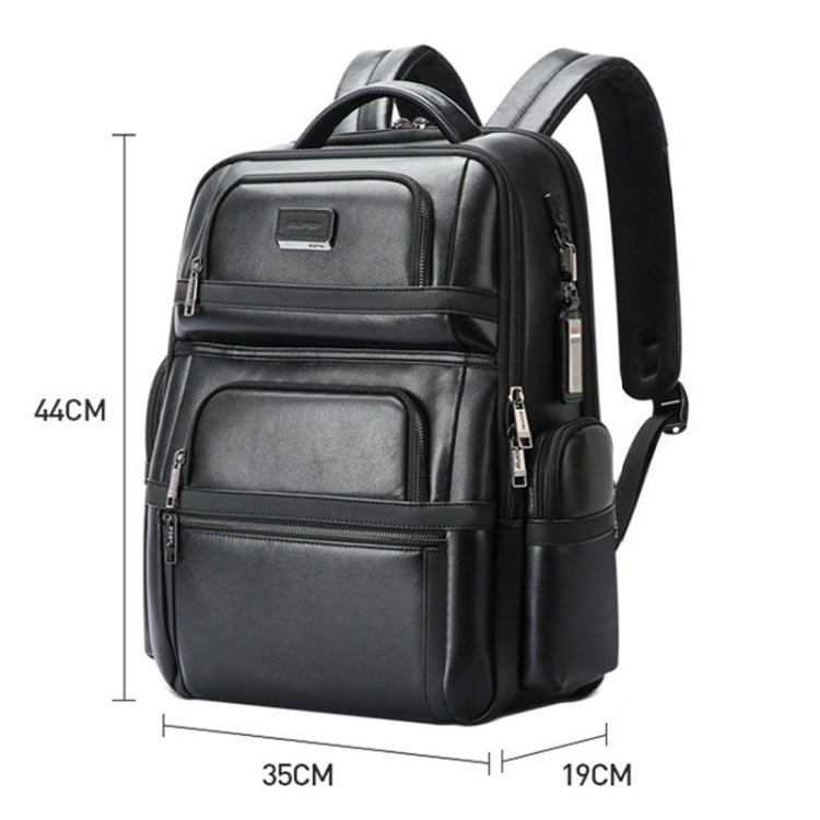 Bopai 61-17311 Large-capacity First-layer Cowhide Laptop Backpack With USB+Type-C Port(Plain) - Backpack by Bopai | Online Shopping UK | buy2fix