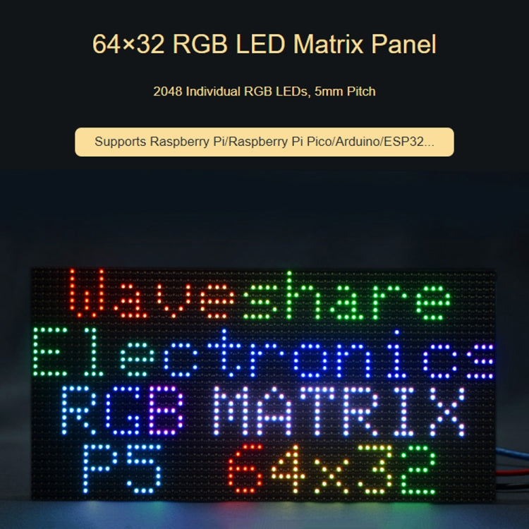 Waveshare RGB Full-color LED Matrix Panel, 5mm Pitch, 64x32 Pixels, Adjustable Brightness(25848) - Other Accessories by Waveshare | Online Shopping UK | buy2fix