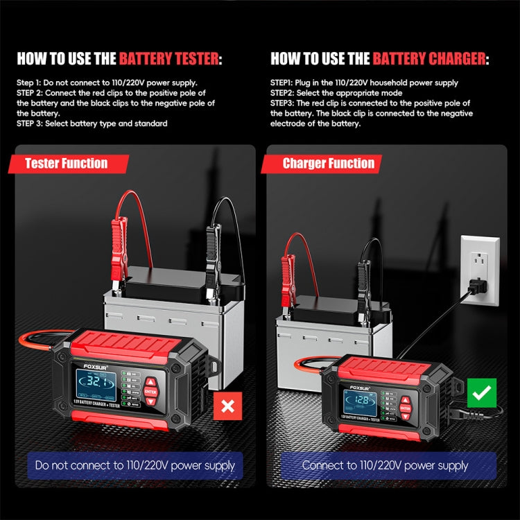 FOXSUR Cars Motorcycles 12V Lithium Cattery Charger With Battery Detection(UK Plug) - Battery Charger by FOXSUR | Online Shopping UK | buy2fix