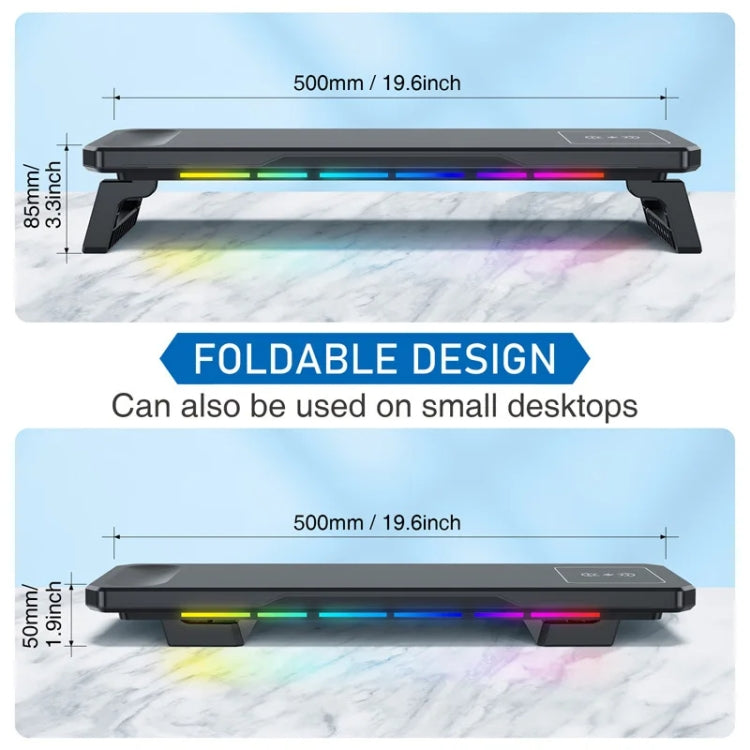 RGB Computer Monitor Stand Riser 3 USB 2.0 +1 Type-C Ports, Spec: Basic Black - Laptop Stand by buy2fix | Online Shopping UK | buy2fix