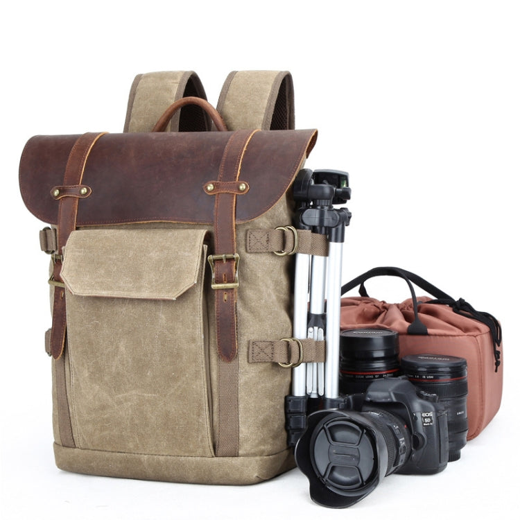 Vintage Camera Bag Waterproof  Canvas Backpack with Laptop Compartment Tripod Holder(Khaki) - Backpack by buy2fix | Online Shopping UK | buy2fix