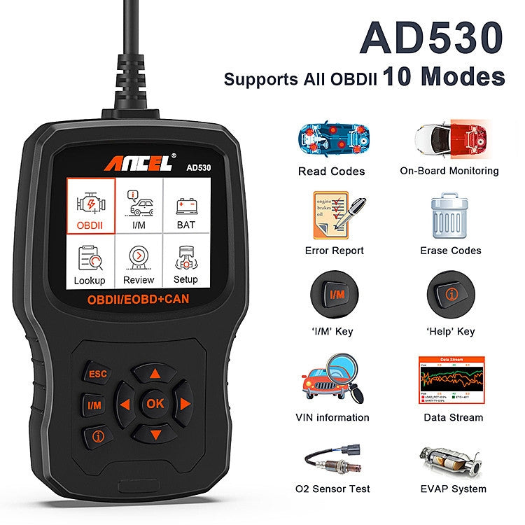 ANCEL AD530 2.8-Inch Screen OBD2 Car Engine Tester Car Battery Test Tool - Code Readers & Scan Tools by ANCEL | Online Shopping UK | buy2fix