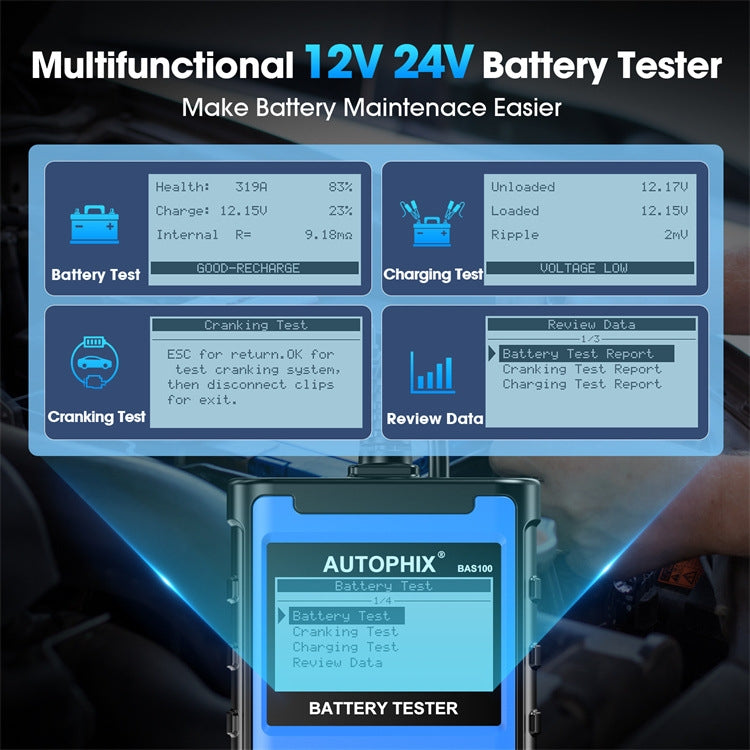 AUTOPHIX BAS100 12V / 24V 100-2000CCA Car Battery Test Analyzer - Electronic Test by AUTOPHIX | Online Shopping UK | buy2fix