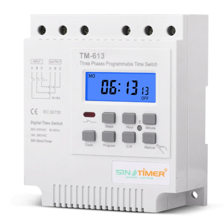 SINOTIMER TM613 380V 16A Three-Phase Programmable Time Switch With Backlight - Switch by SINOTIMER | Online Shopping UK | buy2fix