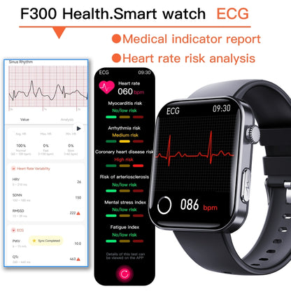 F300  2.1-Inch Screen Smart Watch Supports Bluetooth Calls/ECG/Blood Composition Analysis/50+ Sports Modes, Color: Black Silicone - Smart Watches by buy2fix | Online Shopping UK | buy2fix