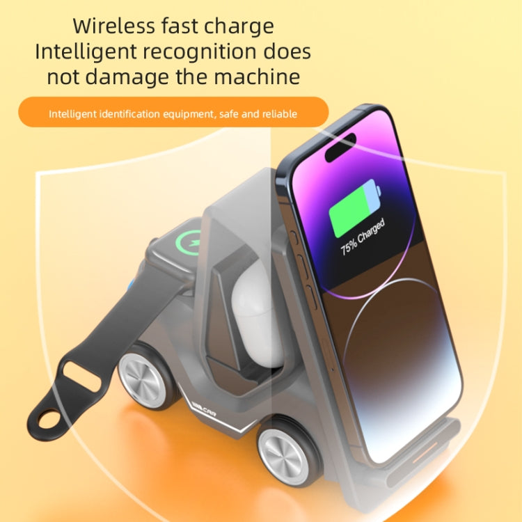 T20S 3-In-1 15W Small Forklift-Shaped Desktop Wireless Charger With LED Atmosphere Light(Yellow) - Wireless Charger by buy2fix | Online Shopping UK | buy2fix