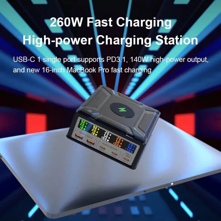 868D 6-In-1 260W High-Power Type-C+USB Multi Ports Charger Supports QI Wireless Charging(AU Plug) - Multifunction Charger by buy2fix | Online Shopping UK | buy2fix