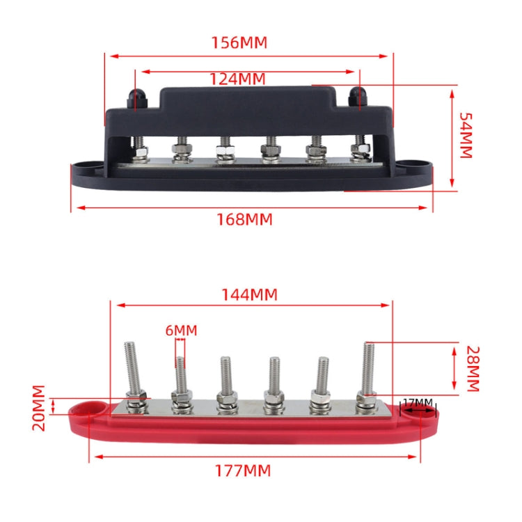 M6 RV Yacht High Current 6-column 250A Base Busbar, Color: Red + Black - Fuse by buy2fix | Online Shopping UK | buy2fix