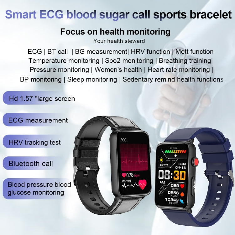 Smart Watch Ring ECG Temperature Heart Rate Blood Pressure Health Bluetooth Talking Watch, Color: Black Leather - Smart Wristbands by buy2fix | Online Shopping UK | buy2fix