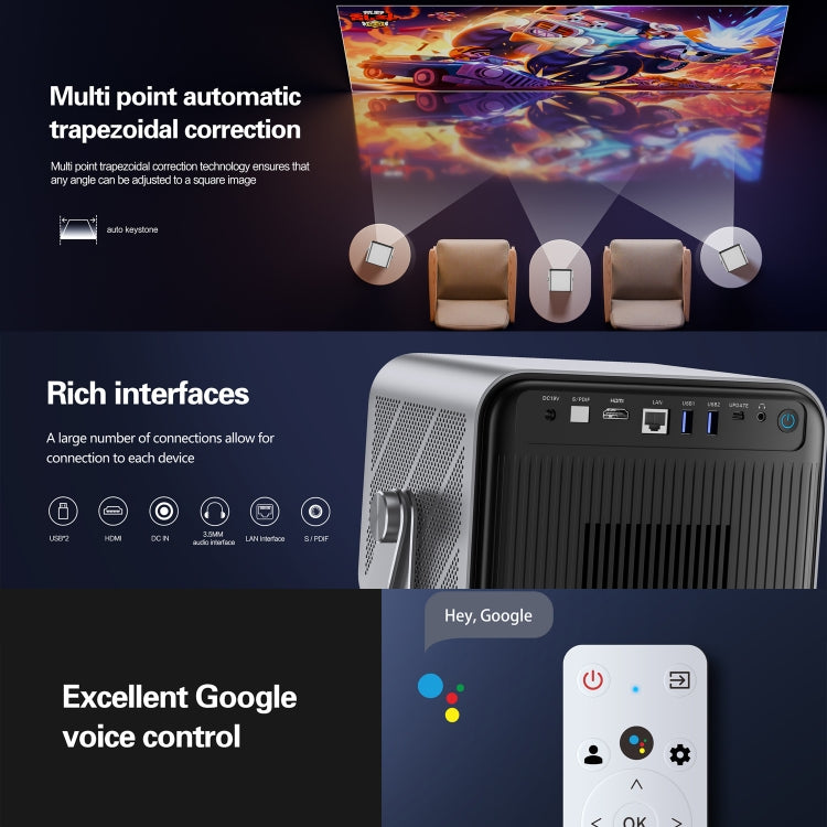 TOUMEI X6 4K HD Home Theater Office Teaching Microphone Karaoke Projector GTV Google Systems(US Plug) - Mini Projector by TOUMEI | Online Shopping UK | buy2fix