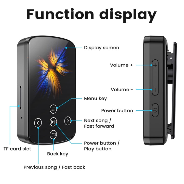 MP3 Bluetooth Music Player HIFI Sports Clip Touch Screen MP4, Memory: 32GB(Black) - MP3 Player by buy2fix | Online Shopping UK | buy2fix