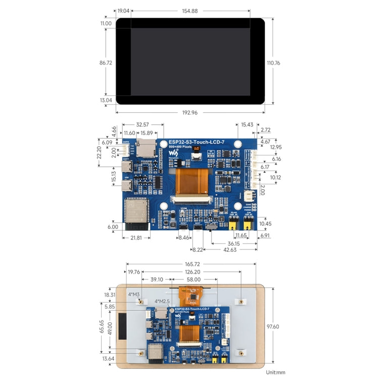 Waveshare ESP32-S3 7-Inch 800 X 480 Touch Display Development Board(27078) - LCD & LED Display Module by Waveshare | Online Shopping UK | buy2fix