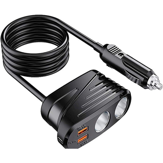 TR31 Car Cigarette Lighter One To Two 120W With Cord USB C/PD Port Charger(Black) - Cigar Socket by buy2fix | Online Shopping UK | buy2fix