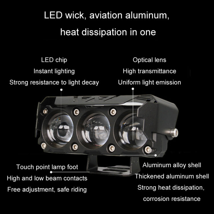 35W Motorcycle Spotlight Dual Color LED Headlight Triple Eye Waterproof Headlight, Model: Straight Bright-Near White+Far White (3 Wires) - Headlights by buy2fix | Online Shopping UK | buy2fix