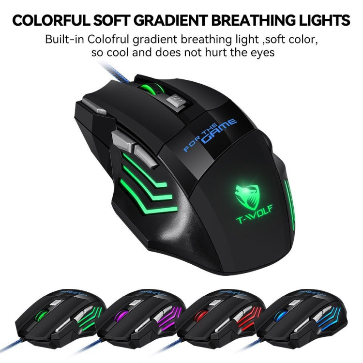 T-WOLF M1 7-keys RGB Atmosphere Light USB Gaming Wired Mouse(Black) - Wired Mice by T-WOLF | Online Shopping UK | buy2fix