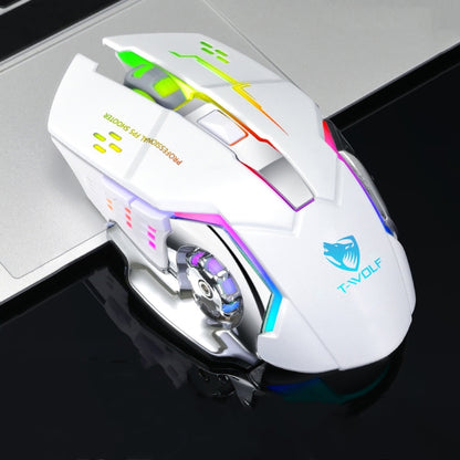 T-WOLF Q13 2.4GHz 6-keys RGB Colorful Light Gaming Wireless Mouse, Color: Single Mode White - Wireless Mice by T-WOLF | Online Shopping UK | buy2fix