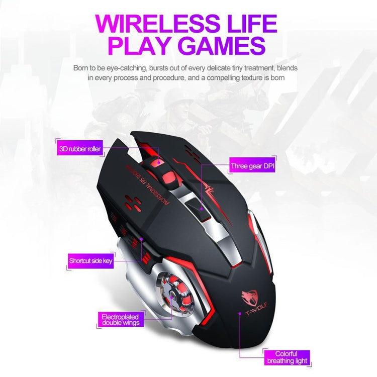 T-WOLF Q13 2.4GHz 6-keys RGB Colorful Light Gaming Wireless Mouse, Color: Single Mode White - Wireless Mice by T-WOLF | Online Shopping UK | buy2fix